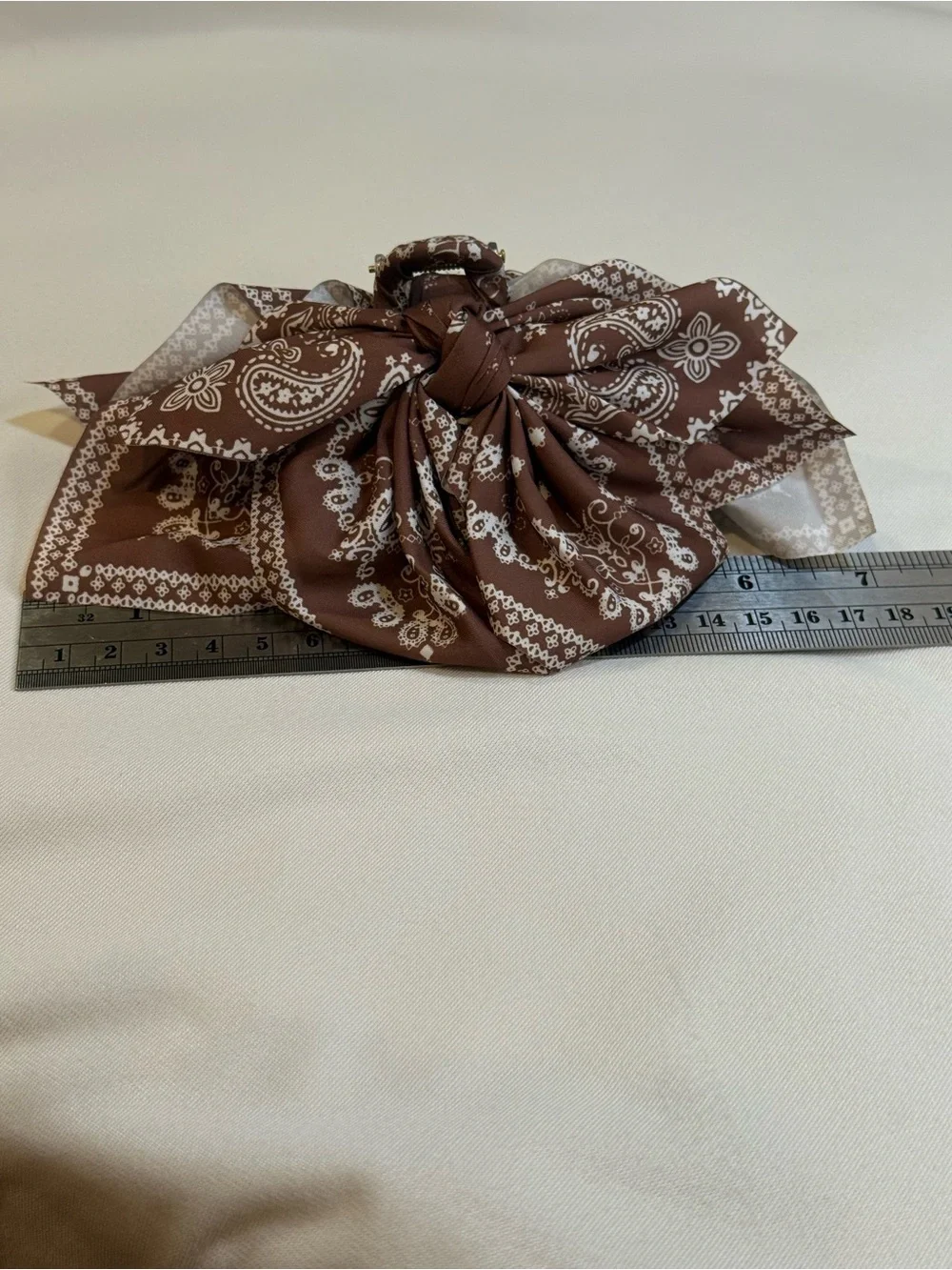 Brown Bandana Paisley Fabric Bow Claw Clip Hair Accessory 4” Boho Cowgirl NWOT